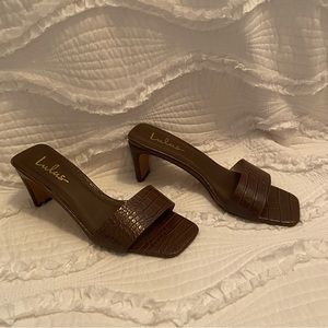 Lulus Cassilo Brown Crocodile Square Toe High Heeled Sandals
